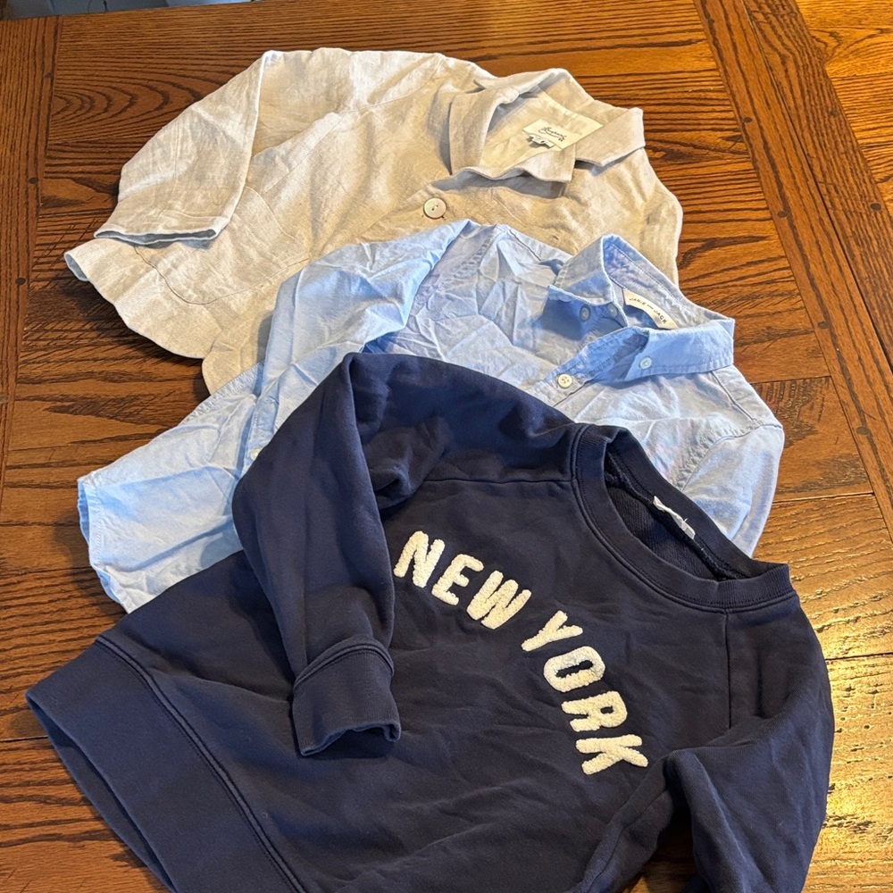 Bonpoint linen blazer, Janie and Jack blue button down Crewcuts Navy Sweatshirt